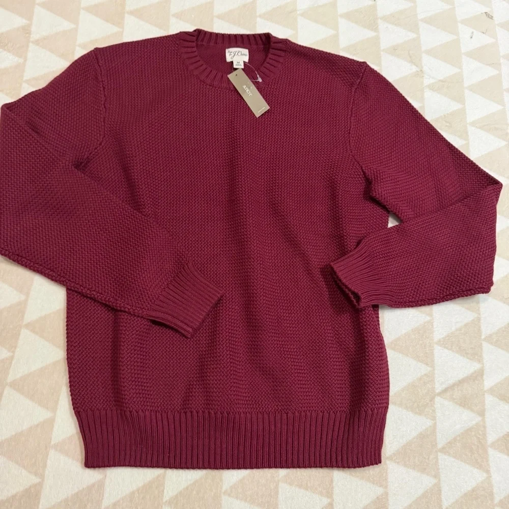 J crew vintage burgundy Basket-stitch cotton crewneck sweater